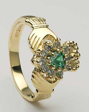 Ladies Diamond & Emerald Cluster Claddagh CLAD31DE