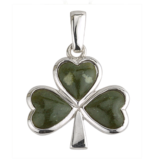 Silver Connemara Marble Shamrock Pendant S4332