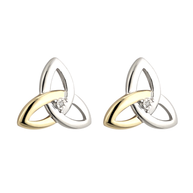 Silver, Gold and Diamond Trinity Stud Earrings S33416