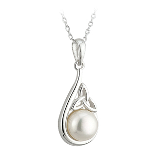 Silver Half Pearl Trinity Knot Pendant S44982