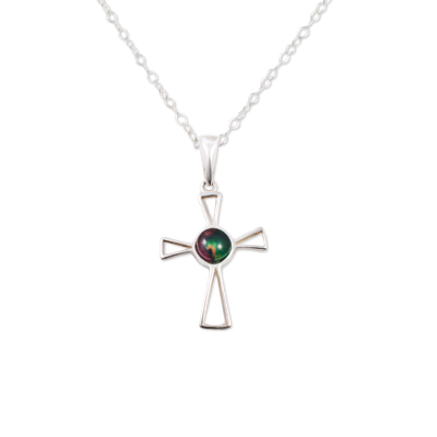 Open Cross Silver Heathergem Pendant SP312