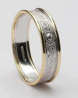 Ladies Narrow Celtic Warrior Shield White Gold Band with Trims WED27