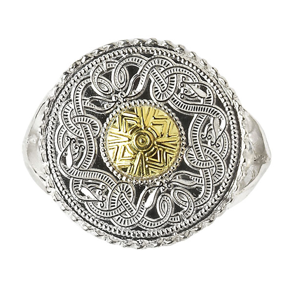 Celtic Warrior Shield Ring with 18K Gold Bead WR2B