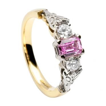 Yellow Gold with Pink Sapphire Diamond Ring