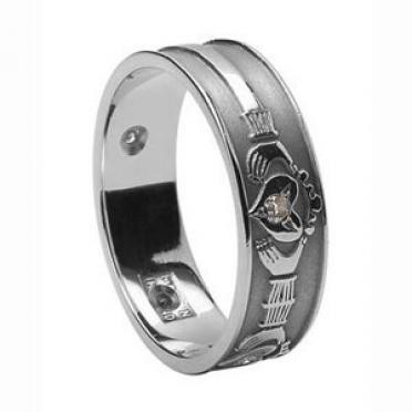 Ladies Claddagh Diamond Set Band WED3 Silver