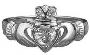 18k White Gold Diamond Claddagh Ring
