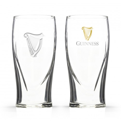 Guinness Two Half Pint Glass Pack with Embossed Harp Design on Back, Free  US Shipping