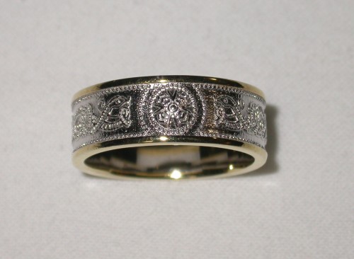 Warrior Shield Ring Silver with Yellow Gold Trims Sz 10