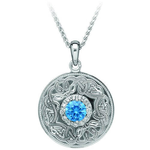 Warrior Pendant with Swiss Blue & Clear CZ Stones, Medium WP2T