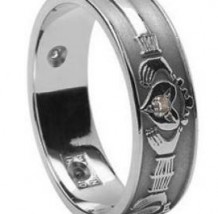 Ladies Claddagh Diamond Set Band WED3 Silver