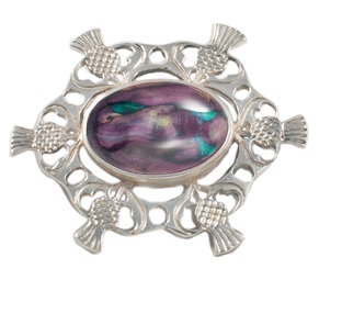 Highland Thistle Silver Plated Heathergem Brooch HB70