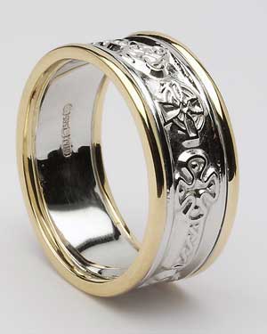Ladies Narrow Celtic Warrior Shield White Gold Band with Trims WED27